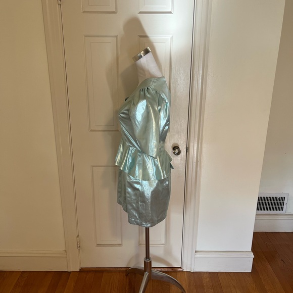 NWT ROTATE BirgerChristensen Mindy Metallic Aqua Peplum Dress Sz 6 Stich Issue - Picture 2 of 14